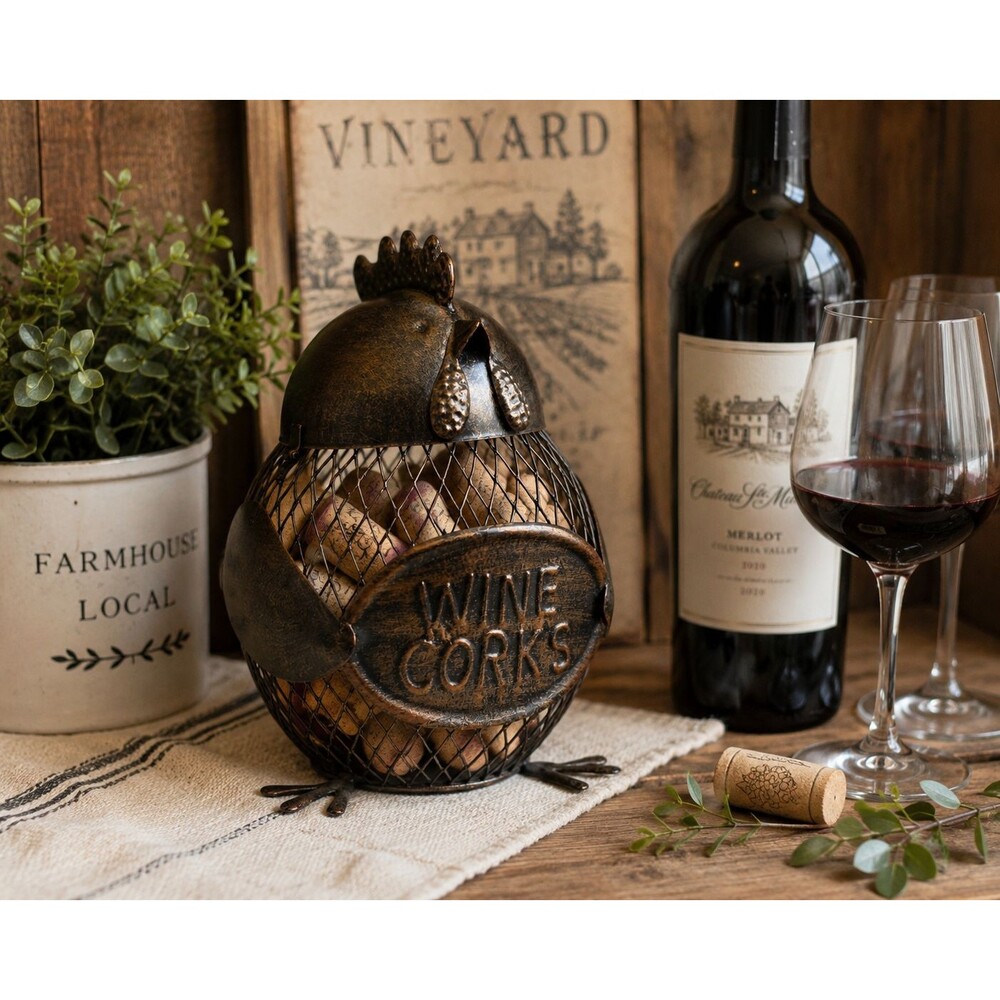 True Gobble Hen Cork Holder Metal Chicken Wine Cork Holder Rustic Farmhouse